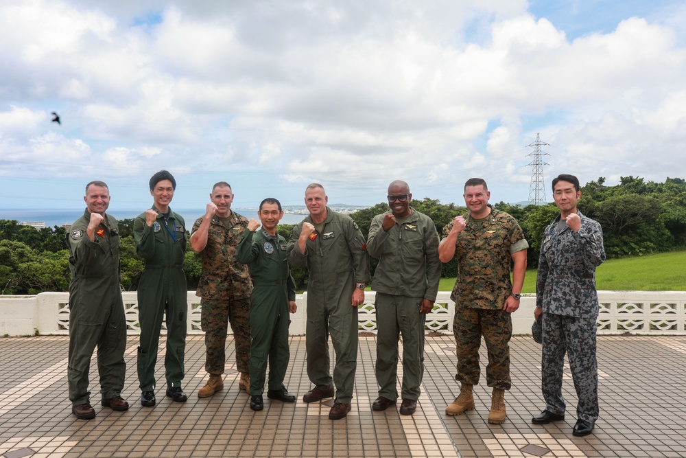 Maj. Gen. Marcus B. Annibale tours MCAS Futenma with Maj. Gen. Shimoda Toyohide, the commanding general of 9th Air wing