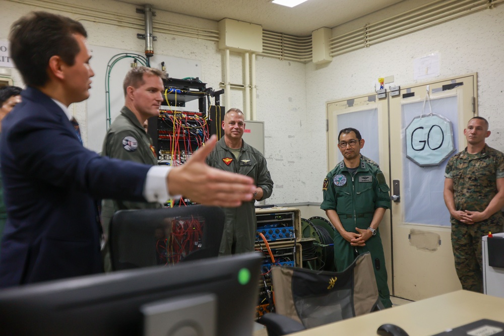 Maj. Gen. Marcus B. Annibale tours MCAS Futenma with Maj. Gen. Shimoda Toyohide, the commanding general of 9th Air wing