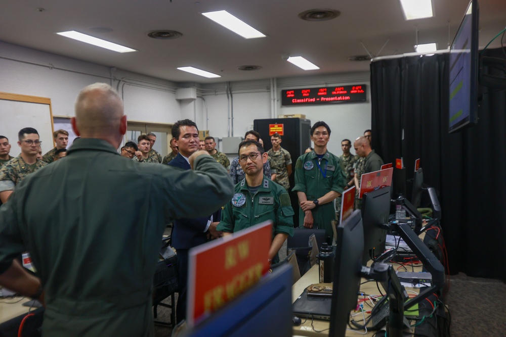 Maj. Gen. Marcus B. Annibale tours MCAS Futenma with Maj. Gen. Shimoda Toyohide, the commanding general of 9th Air wing