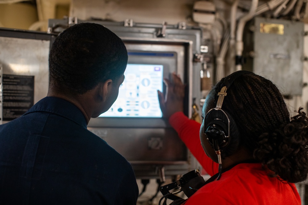 George Washington Sailors Operate a Weapons Elevator