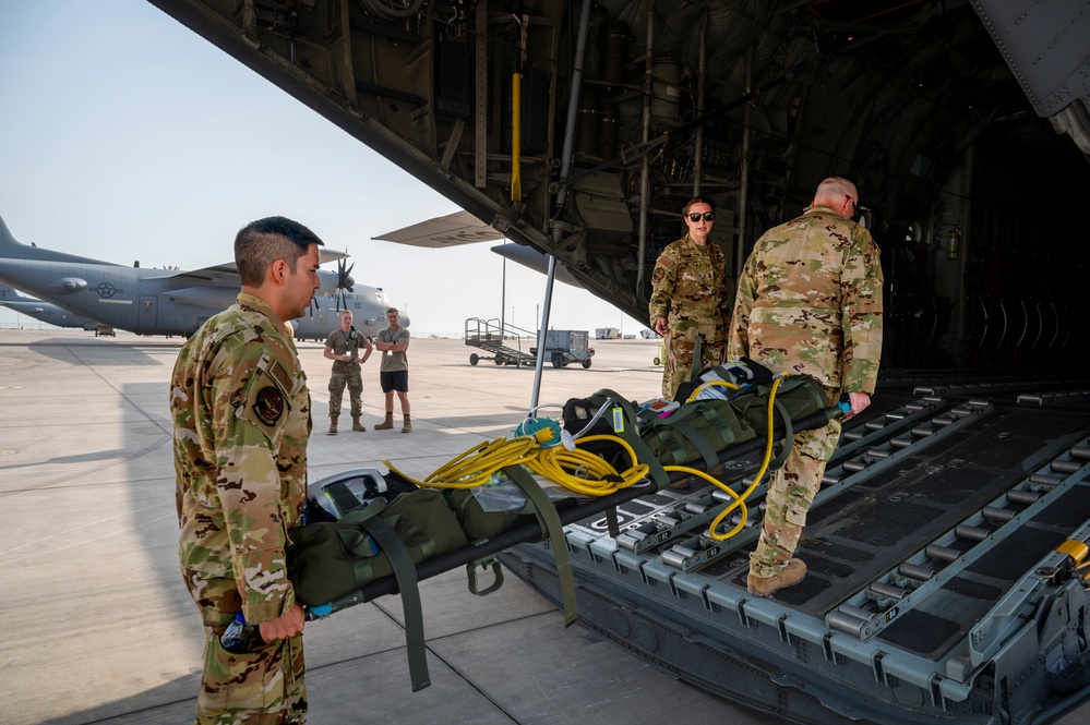 10th EAEF Personnel Load Medical Equipment for Aeromedical Mission at Camp Lemonnier