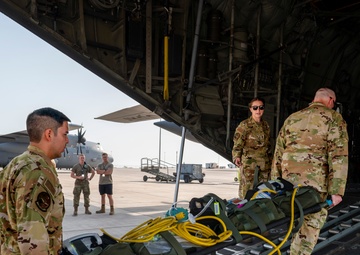 10th EAEF Personnel Load Medical Equipment for Aeromedical Mission at Camp Lemonnier