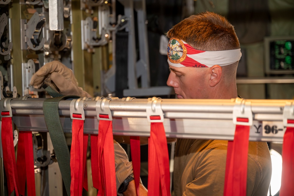 10th EAEF Personnel Load Medical Equipment for Aeromedical Mission at Camp Lemonnier