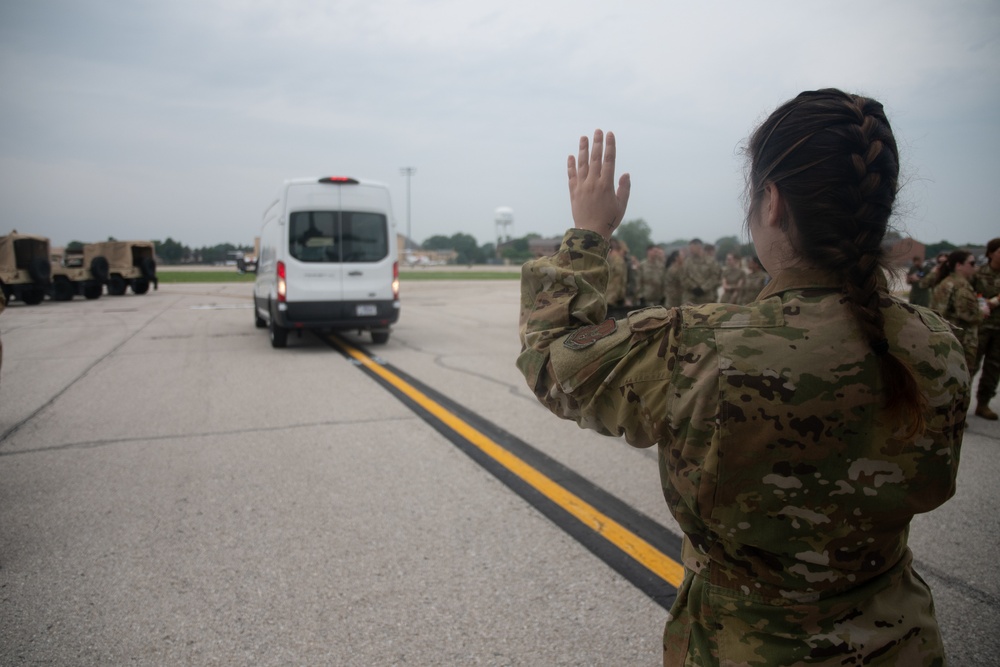 932nd airmen direct a van during a simulated mass casualty event