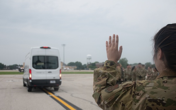 932nd airmen direct a van during a simulated mass casualty event