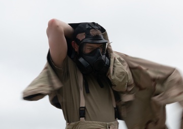 932nd airmen practice donning and taking off MOPP gear