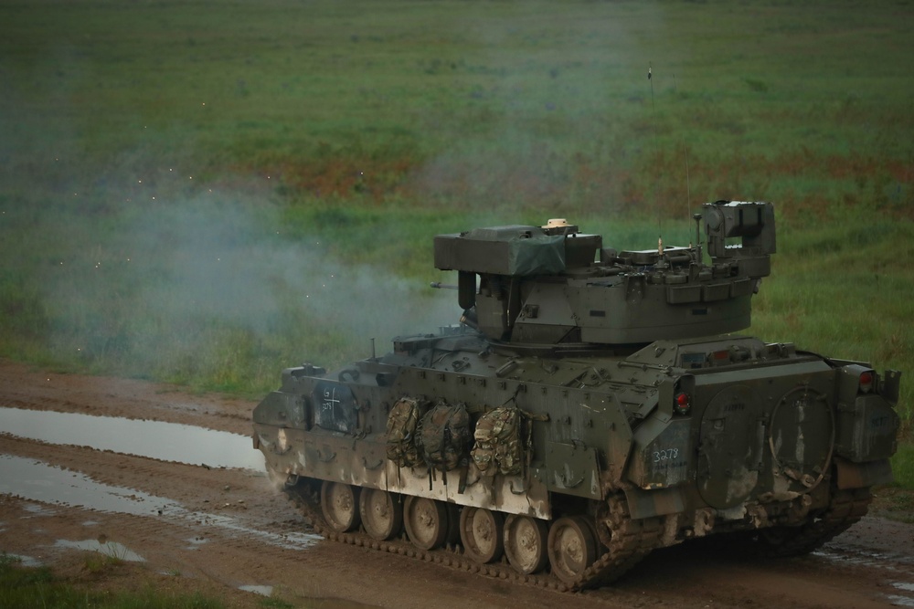 U.S. soldiers in Poland advance their Bradley Fighting Vehicle battlefield skills
