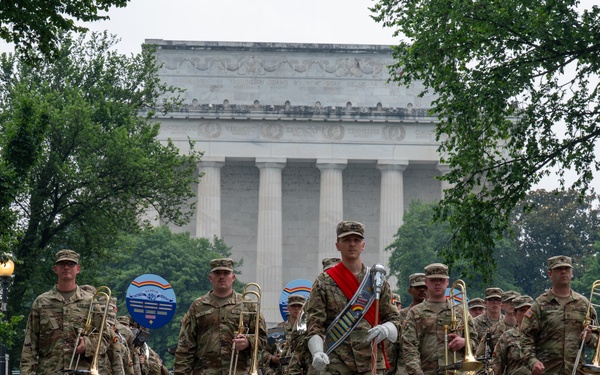 42nd Infantry Division Band parades for 250th Army Birthday in D.C.