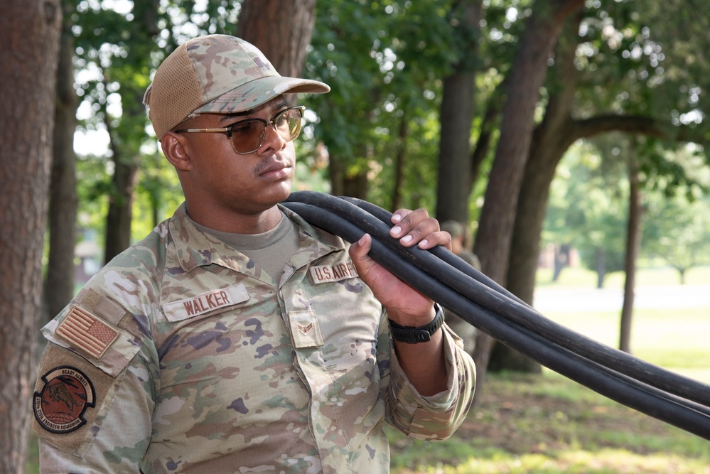 316th CES sets up auxiliary power and HVAC for Soldiers staying at Andrews in support of Army Birthday