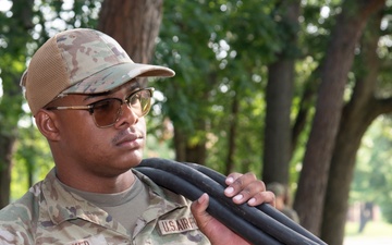 316th CES sets up auxiliary power and HVAC for Soldiers staying at Andrews in support of Army Birthday