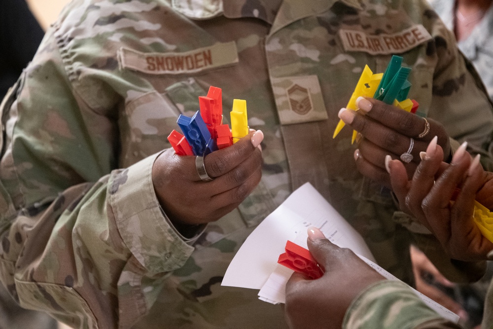 932nd airmen use colored clips to identify simulated wounded and deceased personnel.