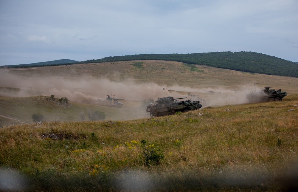 2CR Soldiers join Spanish and Hungarian Defense Forces for a multinational live-fire demonstration during Saber Guardian 25