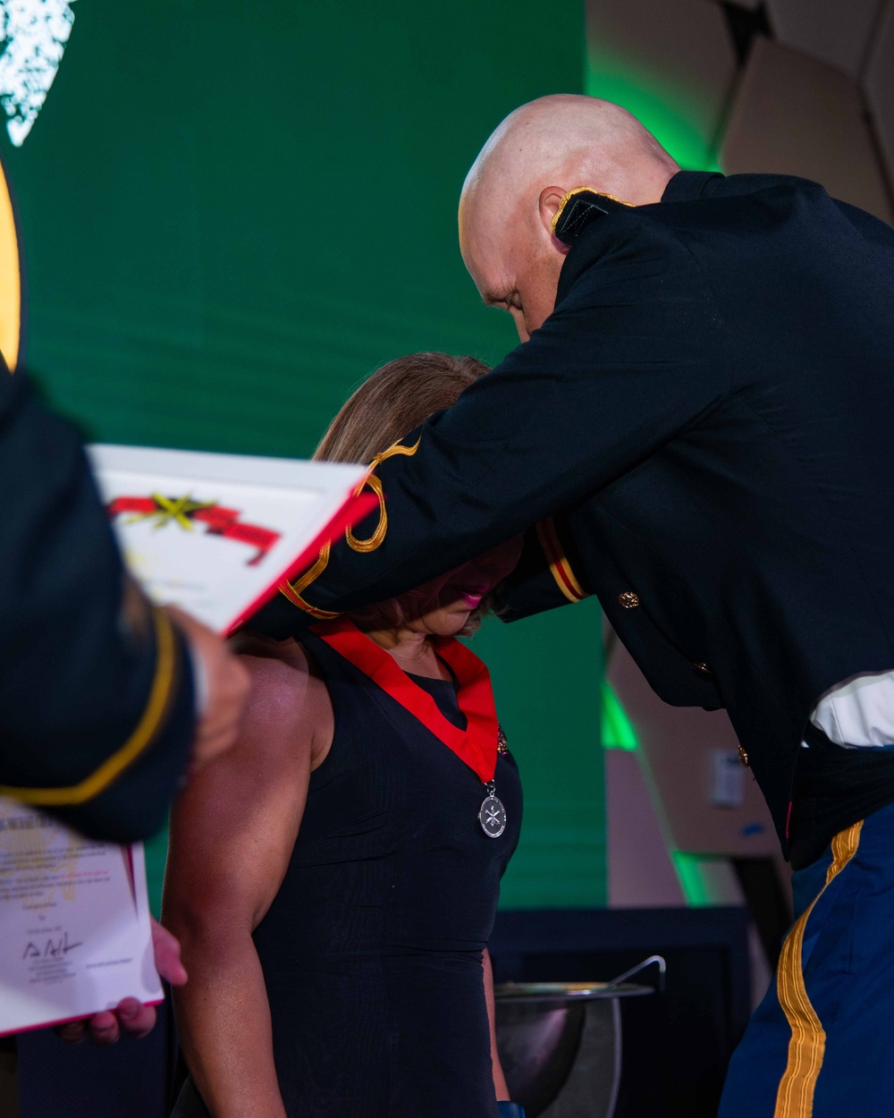 Task Force Talon Commander presents Order of Saint Barbara to recipients during the Army’s 250th Birthday Ball