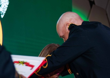 Task Force Talon Commander presents Order of Saint Barbara to recipients during the Army’s 250th Birthday Ball