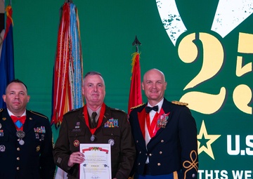 Task Force Talon Commander presents Order of Saint Barbara to recipients during the Army’s 250th Birthday Ball