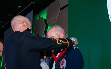 Task Force Talon Commander presents Order of Saint Barbara to recipients during the Army’s 250th Birthday Ball
