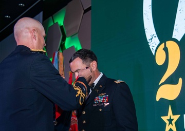 Task Force Talon Commander presents Order of Saint Barbara to recipients during the Army’s 250th Birthday Ball