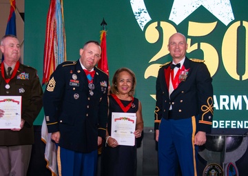 Task Force Talon Commander presents Order of Saint Barbara to recipients during the Army’s 250th Birthday Ball
