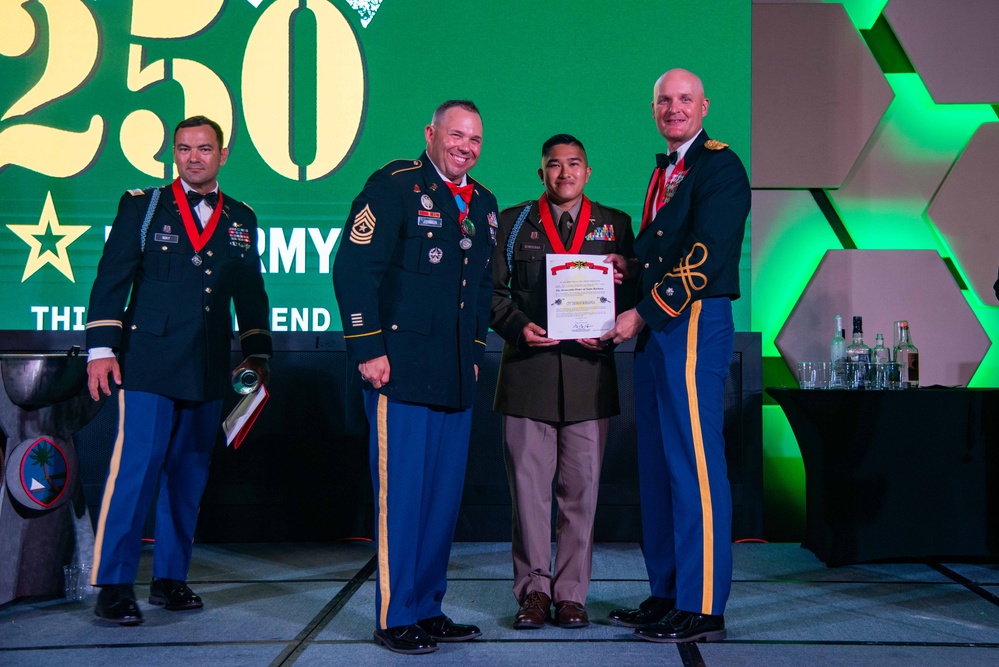 Task Force Talon Commander presents Order of Saint Barbara to recipients during the Army’s 250th Birthday Ball