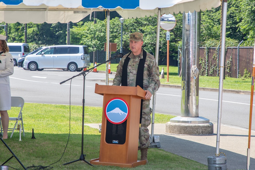 Maj. Gen. Dave Womack relinquishes command of U.S. Army Japan to Brig. Gen. James Dooghan, as Gen