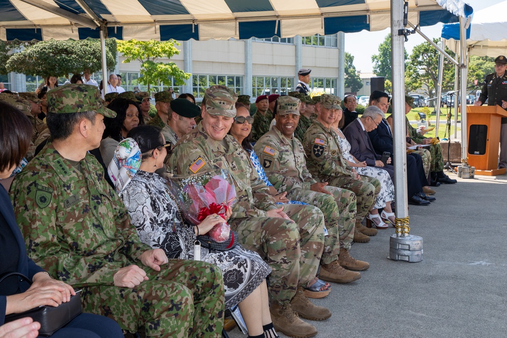 Maj. Gen. Dave Womack relinquishes command of U.S. Army Japan to Brig. Gen. James Dooghan, as Gen