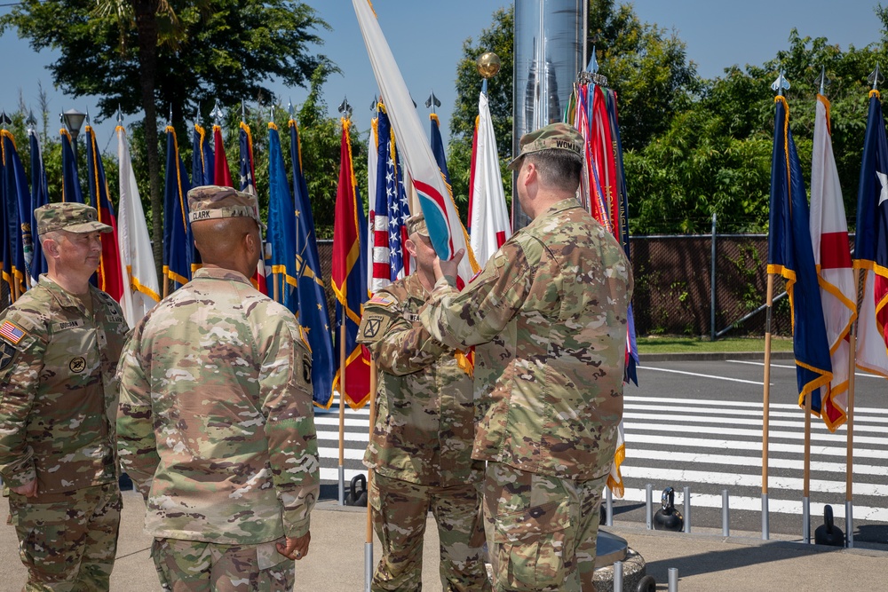 Maj. Gen. Dave Womack relinquishes command of U.S. Army Japan to Brig. Gen. James Dooghan, as Gen