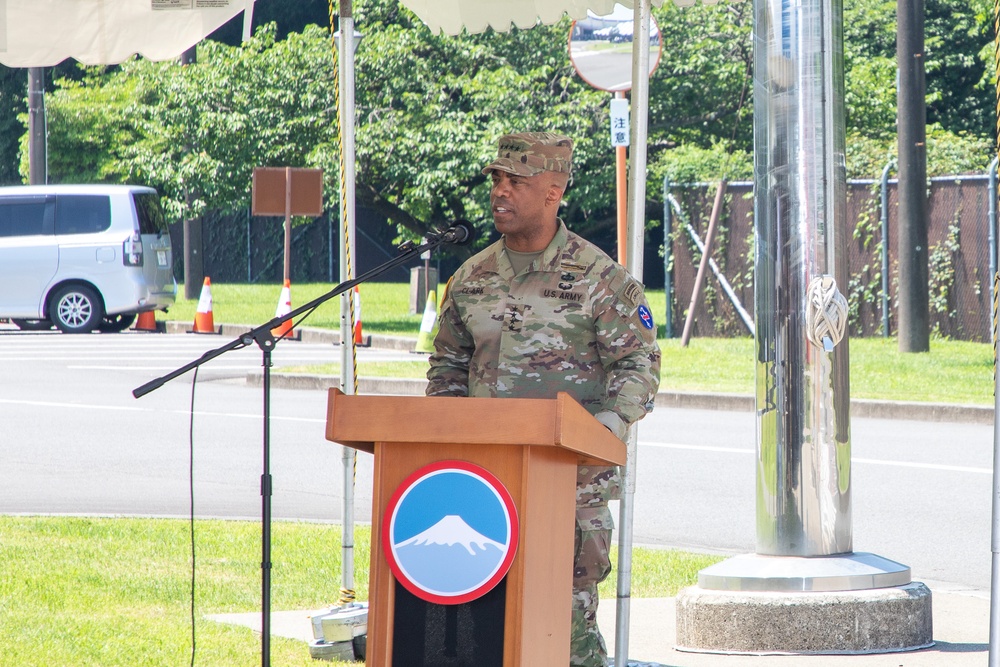 Maj. Gen. Dave Womack relinquishes command of U.S. Army Japan to Brig. Gen. James Dooghan, as Gen