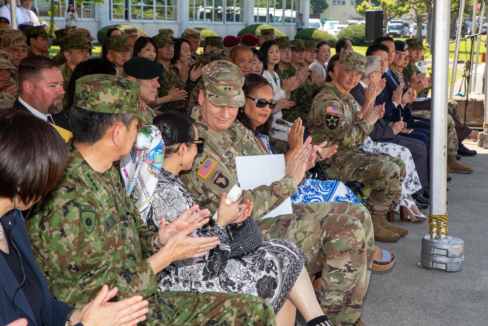Maj. Gen. Dave Womack relinquishes command of U.S. Army Japan to Brig. Gen. James Dooghan, as Gen