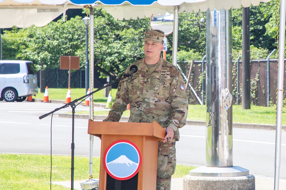 Maj. Gen. Dave Womack relinquishes command of U.S. Army Japan to Brig. Gen. James Dooghan, as Gen