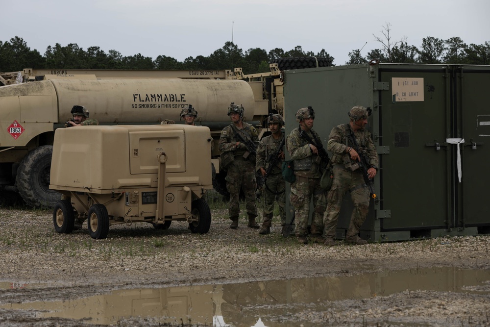 Guard Soldiers pull security during training at JRTC