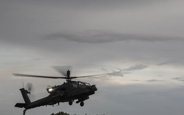 AH-64 Apache prepares to land at JRTC