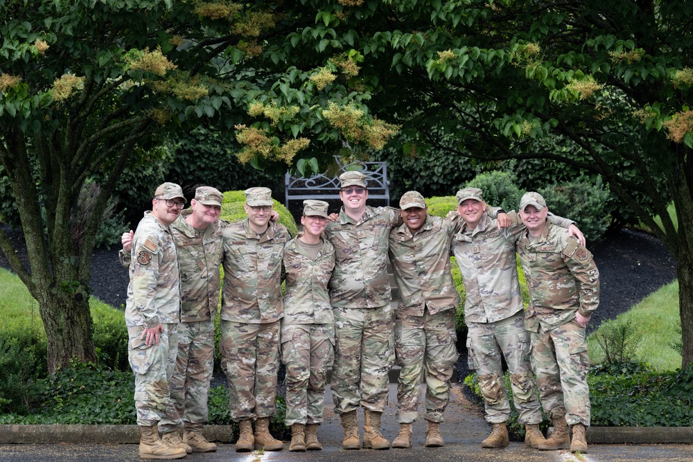 181st Communication Squadron pose for a group photo at Wright-Patterson Air Force Base