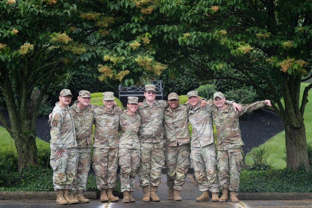 181st Communication Squadron pose for a group photo at Wright-Patterson Air Force Base