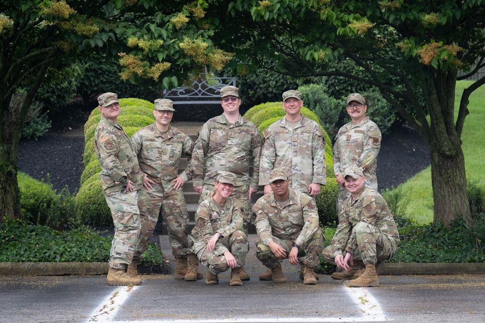 181st Communication Squadron pose for a group photo at Wright-Patterson Air Force Base