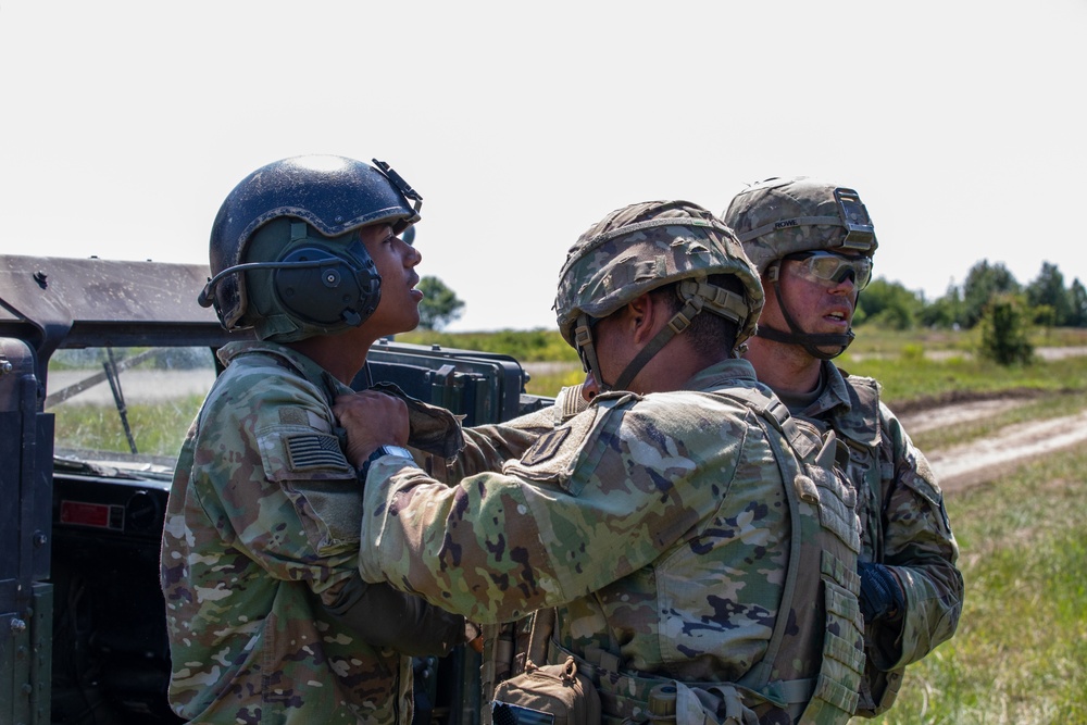 41st FAB Soldiers conduct medical operations during a simulated mass casualty attack during Saber Guardian 25
