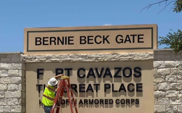 Signage Update Underway at Bernie Beck Gate