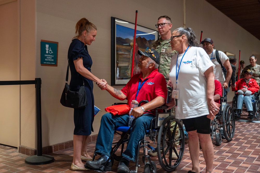 Members of Team Kirtland welcome home veterans of the Honor Flight
