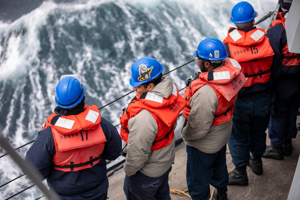 USS Preble Conducts Underway Replenishment with USNS Washington Chambers