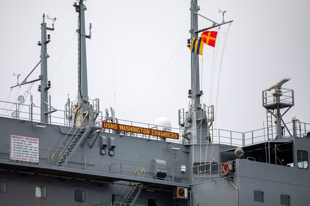USS Preble Conducts Underway Replenishment with USNS Washington Chambers