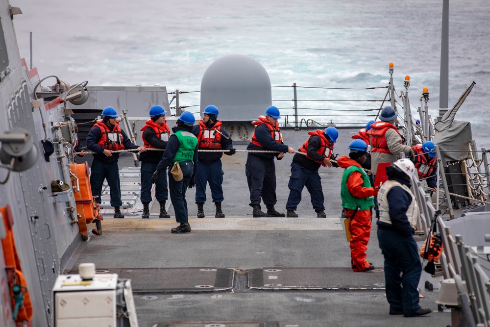 USS Preble Conducts Underway Replenishment with USNS Washington Chambers