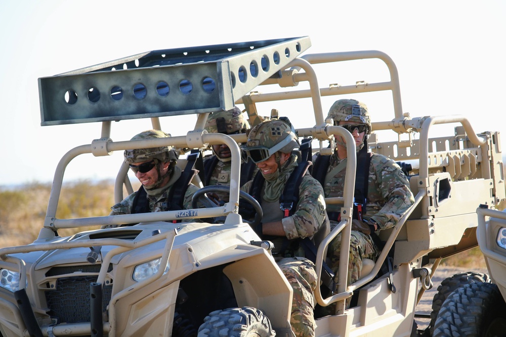 759th Military Police Battalion conduct a patrol using Polaris MRZR vehicles to support southern border mission