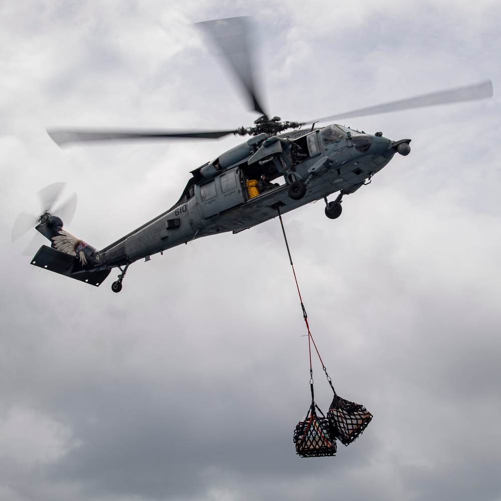 USS Higbee conducts vertical replenishment