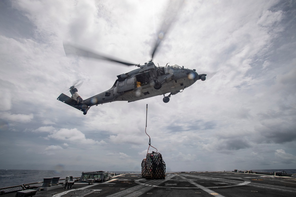 USS Higbee conducts vertical replenishment