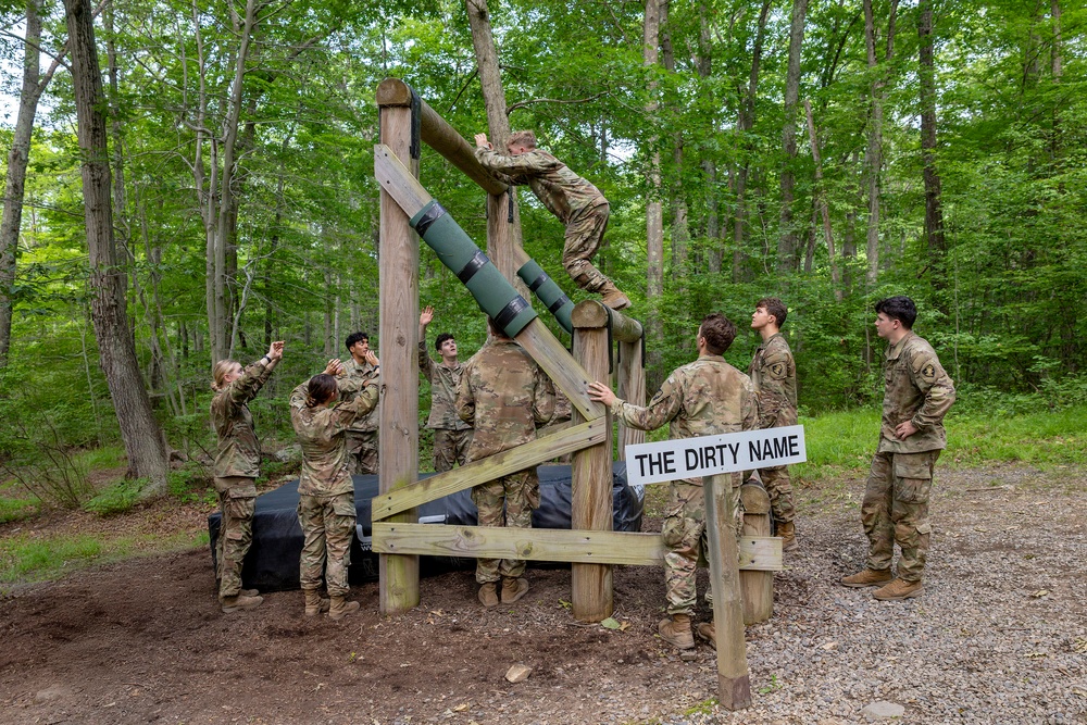 Cadet Field Training I cadets continued to build their strengths and confidence by conquering the Water Confidence Course and the Marne Confidence Course on June 5 at each location in Camp Buckner.