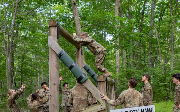 Cadet Field Training I cadets continued to build their strengths and confidence by conquering the Water Confidence Course and the Marne Confidence Course on June 5 at each location in Camp Buckner.