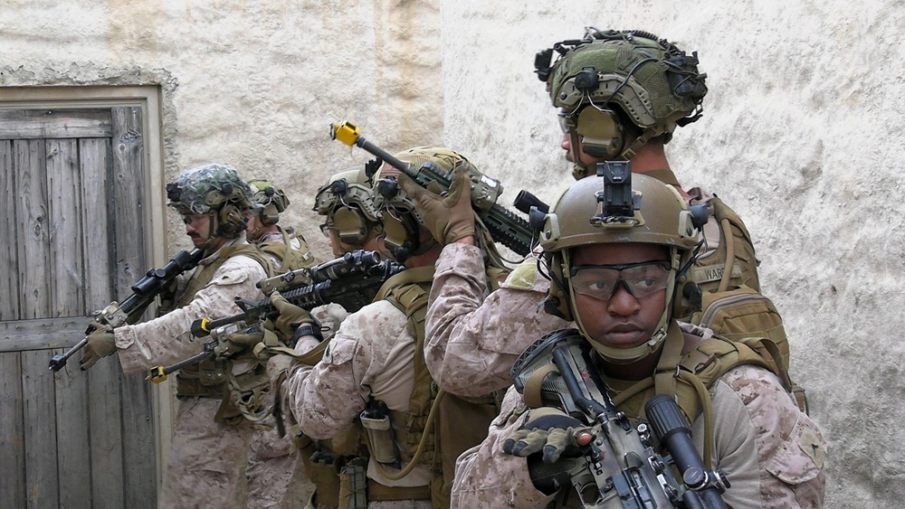 U.S. Marines, Indonesian Korps Marinir perform training drills at the infantry immersion trainer