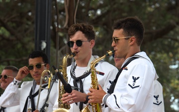 Navy Band Southwest’s 32nd Street Brass Band performs at Spreckels Park in Coronado, CA.