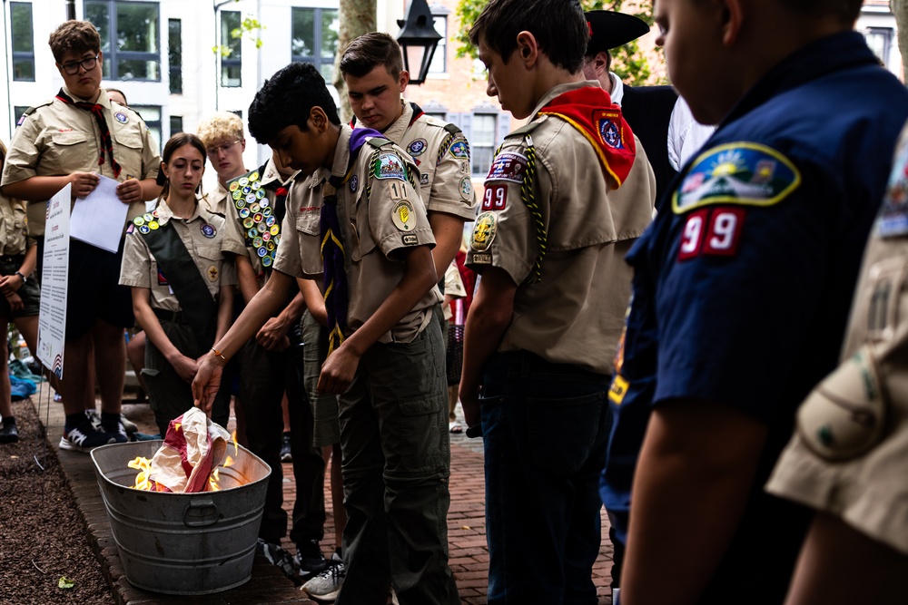 Flag retirement ceremony at the Betsy Ross House