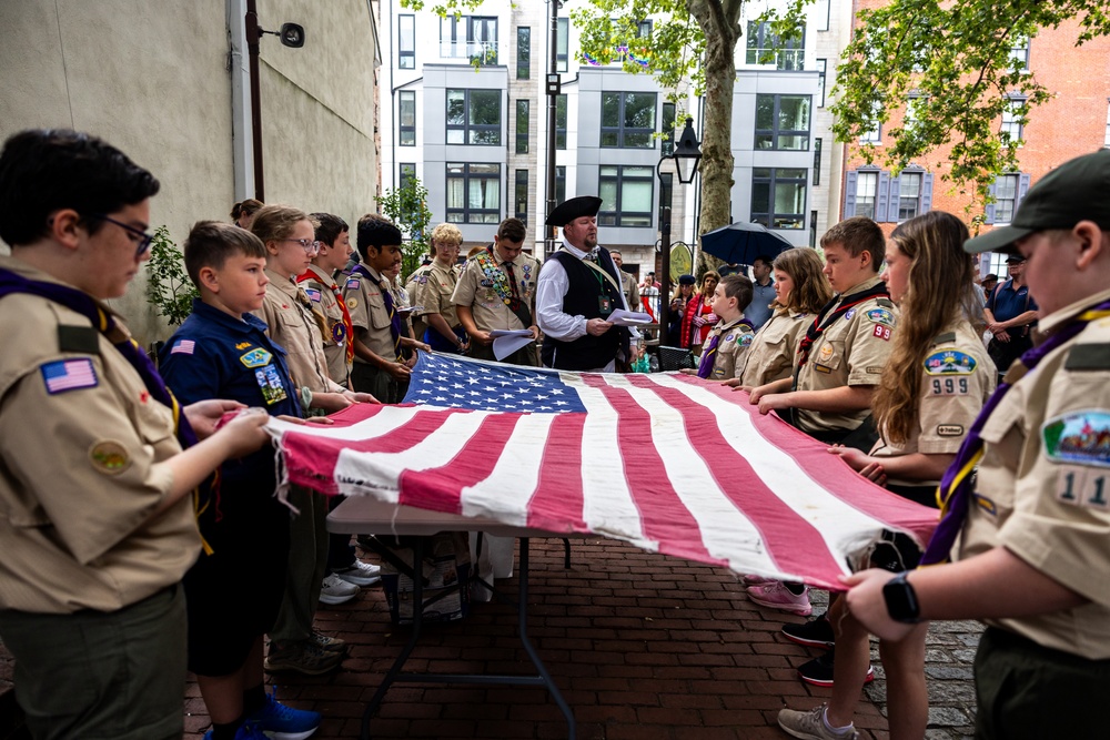 Flag retirement ceremony at the Betsy Ross House