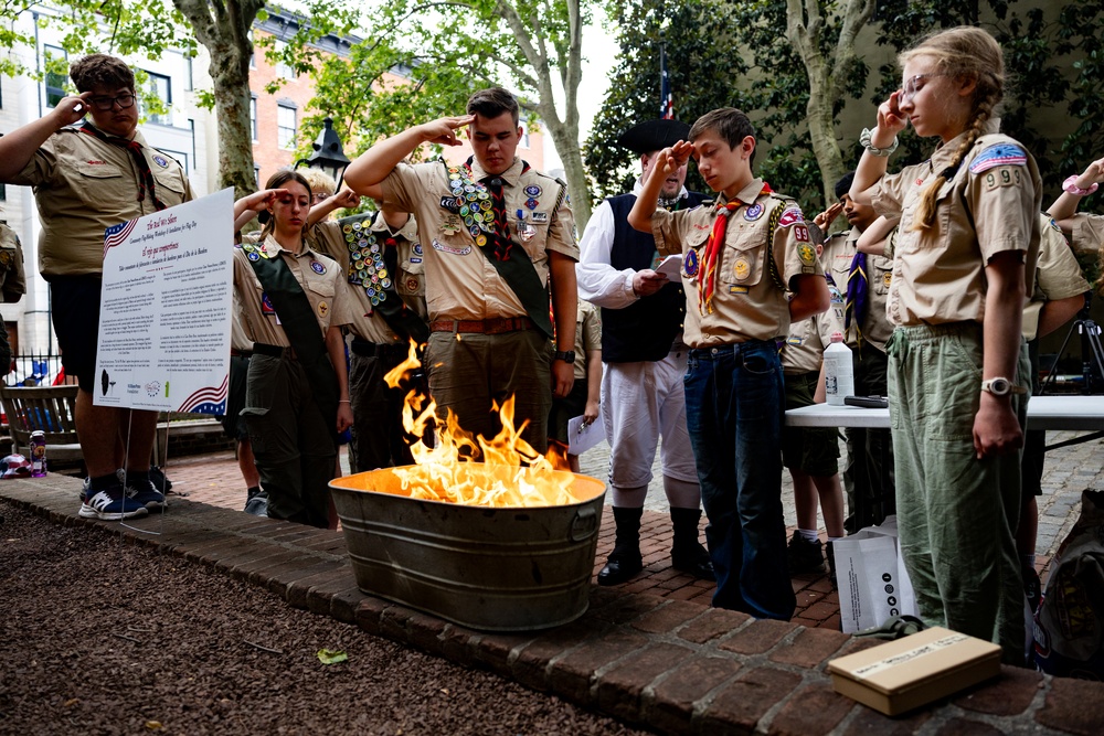 Flag retirement ceremony at the Betsy Ross House